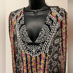 Free People women’s dress, bohemian print, long sleeve, V neck, size M